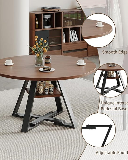 Walnut Round Dining Table Set for 4, Mid-Century Modern Kitchen Table and Chairs, Small Space Dining Room Furniture for Apartment, Breakfast Nook or Studio (Boxwood-1 Storage Table)
