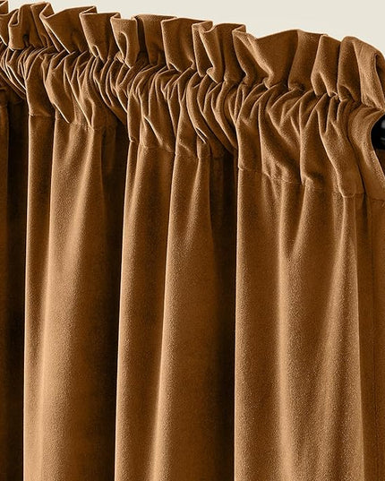 Lazzzy Velvet Blackout Curtains Thermal Insulated Room Window Drapes Super Soft Luxury Curtains for Living Room Bedroom Rod Pocket 2 Panels, Gold Brown, 42" W x 84" L