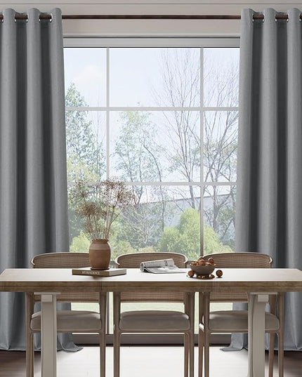 100% Blackout Linen Textured Curtains 84 Inch Length 2 Panels Set for Living Room, Bedroom, Light Weight Curtains with Grommets Top, Full Blackout Curtains Privacy Protection, Gray, 37" W x 84" L
