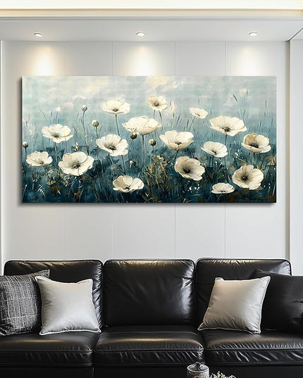 FUHAIHUA Canvas Wall Decor For Bedroom Wall Art For Living Room Office Decorations White Flowers Landscape Painting Modern Wall Pictures Artwork Farmhouse Posters Ready To Hang Home Decor 20x40 In