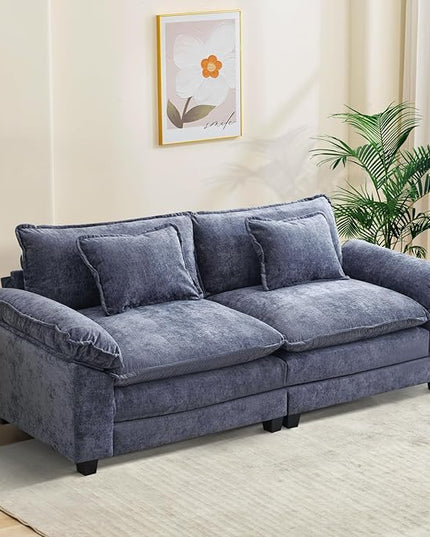 86" Modular Sectional Sofa, Comfy Cloud Couch Sectional Sofa, Chenille Sofa Sleeper Deep Seat Sofa with Throw Pillows for Living Room (Blue, 86"- Loveseat)