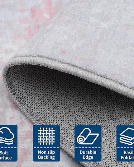 Modern Abstract 6x6 Round Area Rug Non Slip Non Shedding Rug Low Pile Stain Resistant for Bedroom Living Room Office Dining Room,Grey Pink