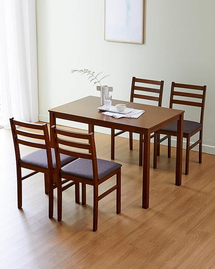 Livinia Seattle 5-Piece Wooden Dining Table Set for 4, Modern Farmhouse Kitchen Dining Room Set with Solid Wood Ladder Back Chairs for Small Space (Antique)