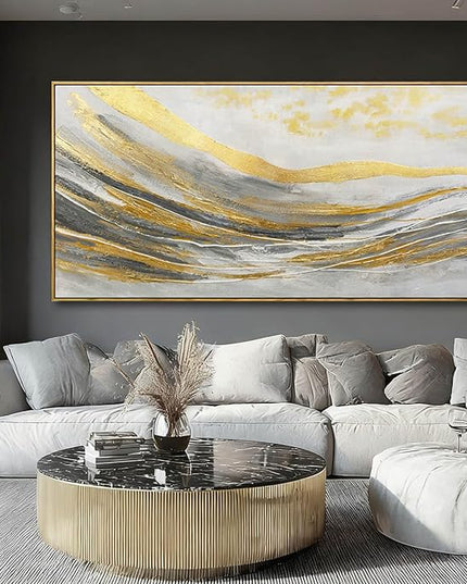 Gold Home Wall Decor Line Canvas Wall Art Vintage Artwork 29"x58" Large Poster for Living Room Office Kitchen Pictures