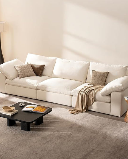 110.2" Cloud Couch Oversized Modular Sectional Sofa, 3 Seater Modern Sofa True Relax Comfy, Wide & Deep Seat Couches with Metal Frame, Furniture Sets for Living Room, White