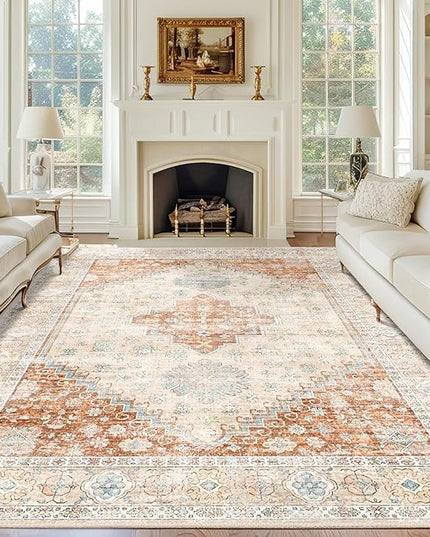 MUJOO 8x10 Area Rugs,Washable Rugs for Living Room Dining Room Bedroom,Large Boho Throw Carpet,Non Slip Big Indoor Low Pile Terracotta