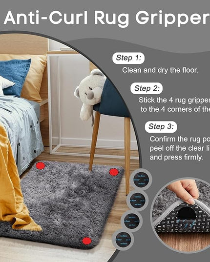 Ophanie Small Rug Upgrade Non Slip Throw Bedside Area Rugs, Fluffy Soft Grey Mini Bedroom Carpet, Affordable Door Entryway Indoor Inside Front Entrance Dog 2x3 Mat, Home Decor Aesthetic, Nursery