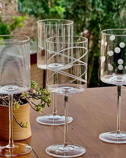 Wine Glasses Set of 4-16oz Cylindrical Red White Wine Glass, Made from Lead-Free Premium Crystal, Great Gift for Wedding, Anniversary, Christmas, Birthday, 9’’ Tall, etched