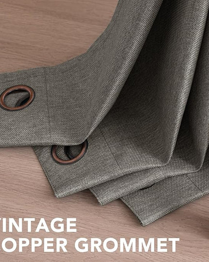 H.VERSAILTEX Linen Blackout Curtain 96 Inches Long for Bedroom/Living Room Thermal Insulated Grommet Linen Curtain Drapes Primitive Textured Burlap Effect Window Drapes 1 Panel - Heather Taupe Gray