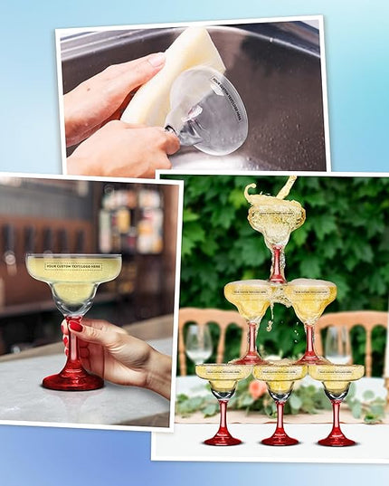 DISCOUNT PROMOS 10 Margarita Glasses Set, 9 oz. - Personalized Text, Logo - Classic, Smooth, Barware, Glassware - Red