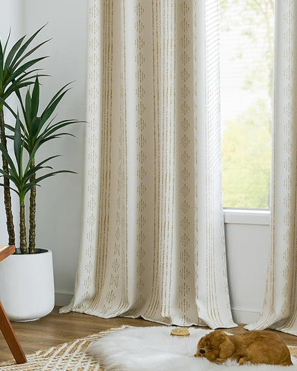 jinchan 95% Blackout Curtains Boho 96 Inch Length for Bedroom Living Room Beige Geometric Printed Grommet Top Room Darkening Thermal Insulated Curtain Retro Bedroom Window Drapes 2 Panels