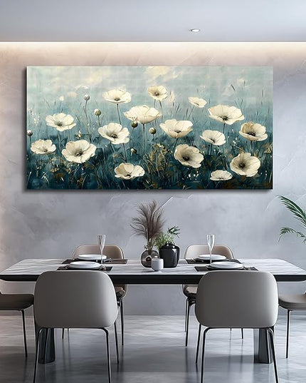 FUHAIHUA Canvas Wall Decor For Bedroom Wall Art For Living Room Office Decorations White Flowers Landscape Painting Modern Wall Pictures Artwork Farmhouse Posters Ready To Hang Home Decor 20x40 In