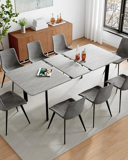 63"- 78.7" Extendable Dining Table Set for 8, Modern Kitchen Table with Dining Chairs for 6-8 Person, Thickened Expandable MDF Wooden Table with Metal Legs for Dining Room, Kitchen