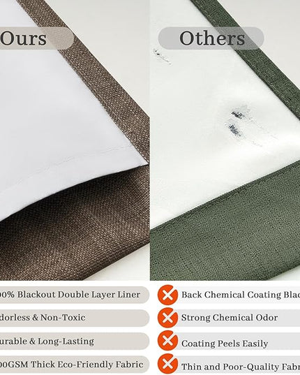 Blackout Dark Brown Bedroom Curtains 84 Inches Long 2 Panels Set, Memory Trained Pinch Pleated Dual Layer Linen Insulated Sound Dampening Modern Windows Curtain for Dining Room Darkening 7FT Length