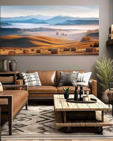 HGUAOA Nature Canvas Wall Art - Mountain Landscape Artwork for Walls - Scenery Wall Art with Forest Painting - Rustic Farmhouse Wall Decor for Living Room, Bedroom and Country Barn Pictures 29×58IN
