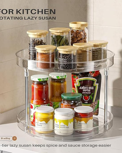 2 Pack 10.6-Inch 2 Tier Lazy Susan Organizer, 360 Degree Rotating Clear Turntable for Cabinet, Makeup and Perfume Organizer for Vanity, Kitchen, and Bathroom Counter Tray
