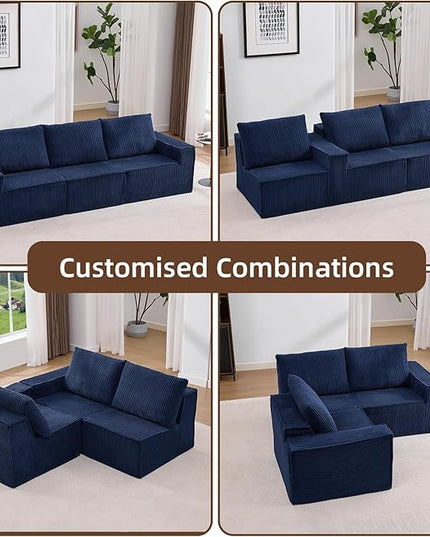 102” Boneless Modular Couch, 3 Seater Cloud Sofa for Living Room, Modern Sectional Sofa with Deep Seat, Comfy Fluffy Loveseat Couch, No Assembly Required,Blue
