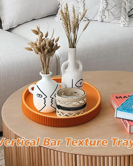 SANZIE Leather Tray Desktop Storage Organizer - Premium Serving & Decorative Tray for Sundries, Cosmetics, Phone, Wallet & Cutlery - Circle, Orange