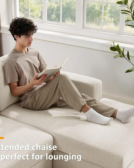 VANOMi 118'' U Shaped Sectional Sofa, 4 Seat Modern Sectional Couch, Double Chaise Longue, Cozy Chenille Sofa Couches for Living Room Apartment, Beige