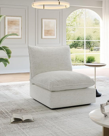 Cloud Middle Sectional, Waterproof Down Filled Sectional Sofa, High Backrest Modular Sectional Couches for Living Room, Modern Modular Couch with Removable Cover, Cream White