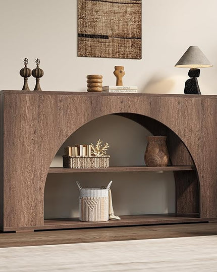 55" Console Table, Farmhouse Sofa Table with 3-Tier Storage, Wooden Entryway Table for Entrance, Hallway, Living Room (Brown Oak)