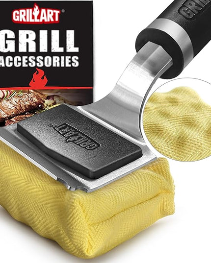 GRILLART Grill Brush for Outdoor Grill Bristle Free - Reinforced Grill Cleaner Scraper BBQ Brush - Replaceable Head Barbecue Grill Cleaning Brush - Safe BBQ Accessories Grill Tools - Gifts for Men/Dad