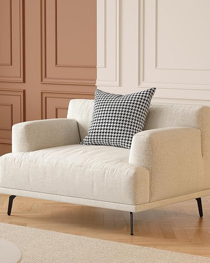 41.3” Modern Upholstered Armchair, Accent Chair with Deep Seat, Fixed Cushions, Sturdy Metal Legs, Easy to Assemble, Beige Fabric Chair for Bedroom or Living Room