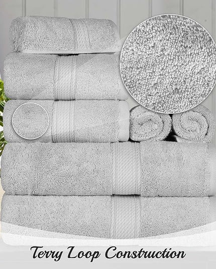 Superior Egyptian Cotton Pile 10 Piece Towel Set, Includes 2 Bath, 4 Hand, 4 Face Towels/Washcloths, Ultra Soft Luxury Towels, Thick Plush Essentials, Guest Bath, Spa, Hotel Bathroom, Silver