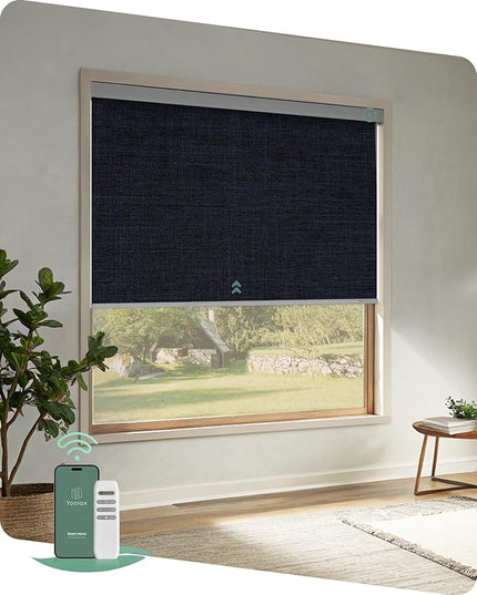 Yoolax Motorized Blinds with Remote, Blackout Remote Shades for Windows, Automatic Roller Shades Cordless Electric Blinds for Bedroom Living Room Office, Custom Size (Fabric Blue)