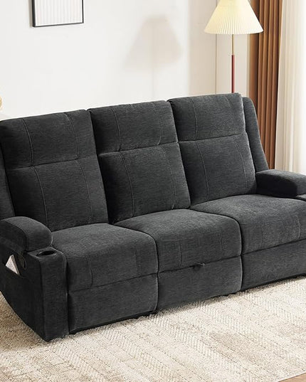 Manual Reclining Sofa,Loveseat Recliner Sofa with Drop Down Table, 3 Seater Recliner Sofa with Storage for Living Room & Home Theater & RV