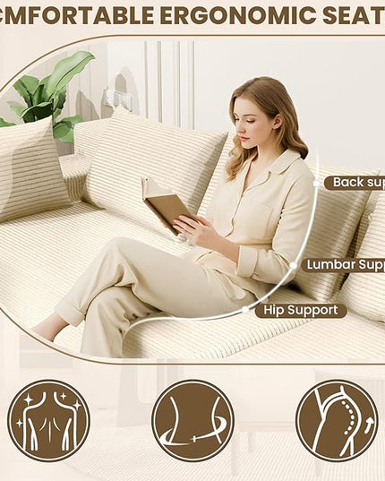 LEVELEVE 107" Cloud Sectional Couch with Deep Seat，Modern Modular Sofa with L-Shape Chaise，No Assembly Required, Upholstered Couches for Living Room Bedroom(Beige,Right Facing Chaise)