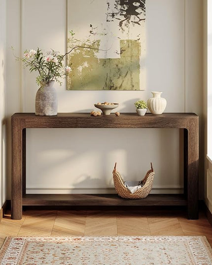 Tribesigns 63 Inch Entryway Console Table, 2-Tier Farmhouse Narrow Sofa Table Behind Couch, Accent Entrance Console Furniture for Entryway, Foyer, Hallway, Dark Brown