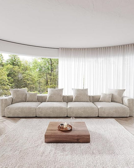 JACH 181" Oversized Modular Sectional Sofa, Deep 4-Seats Sectional Couch, Huge Plus Convertible Soft Sofas, Corduroy Minimalist Couches for Living Room, Office, Apartment, Beige