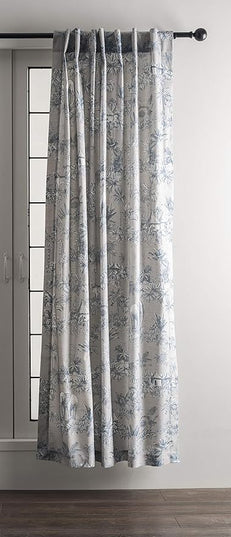 Maison d' Hermine Curtains for Living Room 100% Cotton 84 inch Length Two Panels Light Filtering Toile Curtains for Bedroom Windows with Rod and Loop Pockets Drapes (Savana Jouy Blue, 50" W x 84" L)