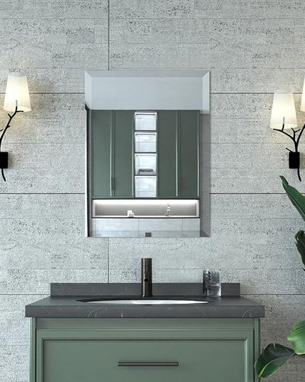 Mirrorons Beveled Mirror, Bathroom Mirrors for Wall 18" x 24", Frameless Rectangle Bathroom Mirror with Beveled Edge, Hangs Horizontally or Vertically, Tempered Glass Upgraded Packing