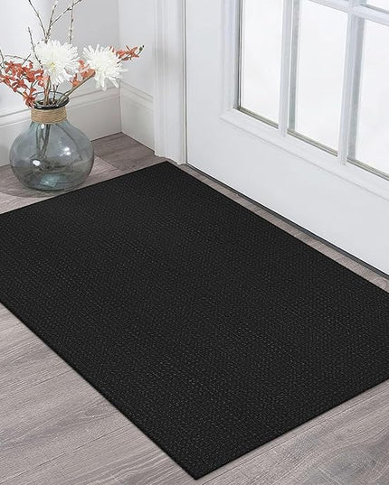 KOZYFLY Indoor Door Mat 2x3 ft Small Area Rugs Washable Front Door Mat Non Slip Rubber Backed Entryway Rug Cotton Entrance Doormat for Front Porch Bathroom Kitchen Bedroom, Black/Dark Grey
