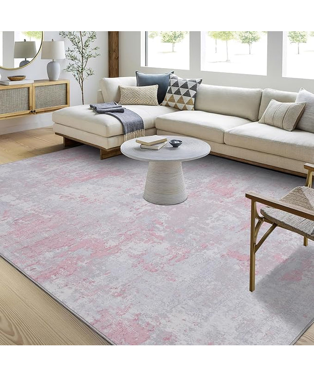 Modern Abstract Area Rug 4x6 Non Slip Non Shedding Rug Low Pile Stain Resistant for Bedroom Living Room,Grey Pink