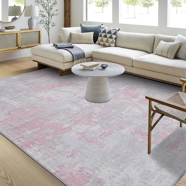 Modern Abstract Area Rug 5x7 Non Slip Non Shedding Rug Low Pile Stain Resistant for Bedroom Living Room,Grey Pink