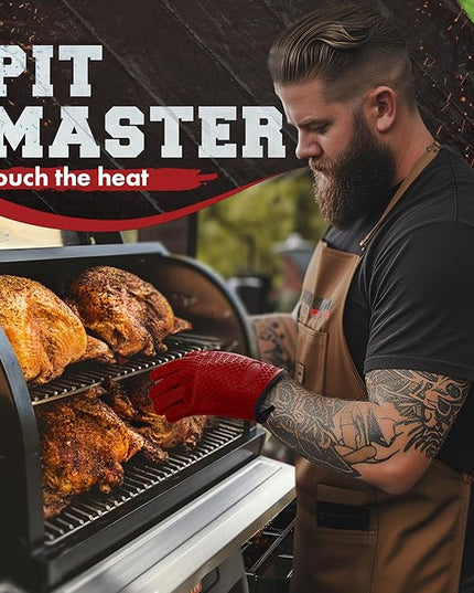 KITCHEN PERFECTION Silicone Smoker Oven Gloves - Extreme Heat Resistant BBQ Gloves - Handle Hot Food Right on Your Smoker Grill Fryer Pit | Waterproof Oven Mitts | Superior Value Set + 3 Bonuses