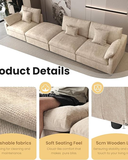Could Couch Modular Sectional Sofa with Ottoman,Down Filled 120inch V Shaped Couch,Convertible Sofa Bed Living Room Set,6 Seat Sleeper Couched Bed, Cover Washable and Replaceable