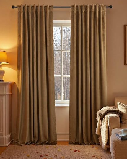 KOUFALL Brown Velvet Thermal Insulated Curtains for Winter, Elegant Luxury High End Blackout Curtain for Living Room, Heavy Black Out Curtains for Dining Room 84 Inch Long 2 Panels Set