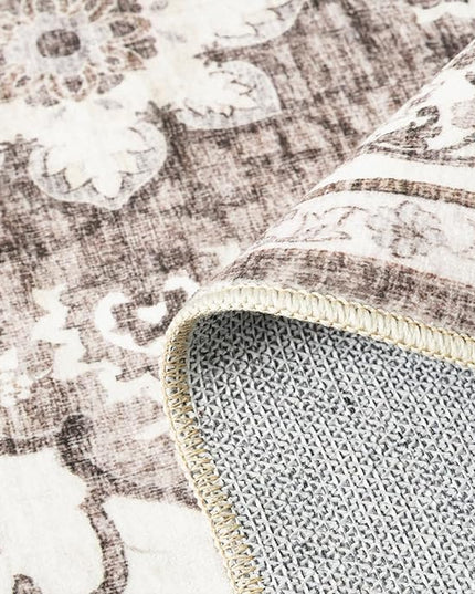 Washable Oriental Area Rug - 3x5 Rugs for Living Room Soft Carpet for Bedroom Waterproof Floral Distressed Indoor Stain Resistant Non-Shedding Floor Carpets (Beige, 3X5)