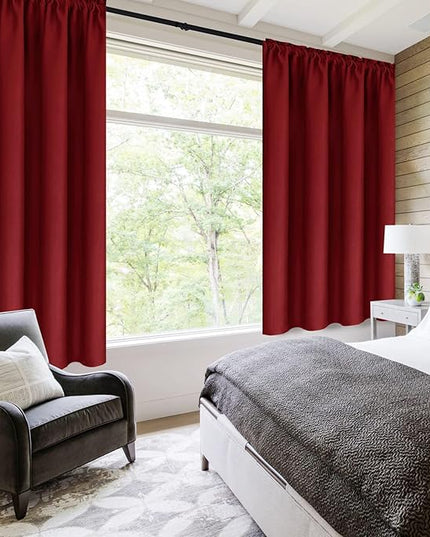 DWCN Christmas Burgundy Room Darkening Blackout Curtains - Thermal Insulated Privacy Energy Saving Window Curtain Drapes 38 x 54 inch Length, Set of 2 Bedroom Living Room Curtains