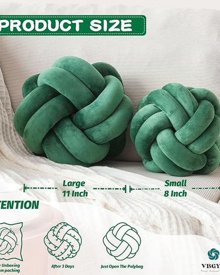 Knot Pillow Ball, Soft Home Decorative Throw Pillows Cushion, Round Changeability Knotted Pillows, Modern Home Handmade Cushions for Bedroom, Sofa, Couch (8 Inch, Dark Green)