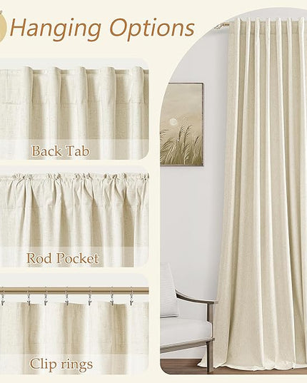 Guken Blackout Curtains 90 Inch Length 2 Panels Set for Living Room Bedroom Back Tab Thermal Insulated 100% Black Out Linen Drapes Room Darkening Window Curtains 90 Inches Long,Warm Beige