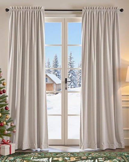 Lazzzy Velvet Blackout Curtains Thermal Insulated Room Window Drapes Super Soft Luxury Curtains for Living Room Bedroom Rod Pocket 2 Panels, Oatmeal, 52" W x 84" L