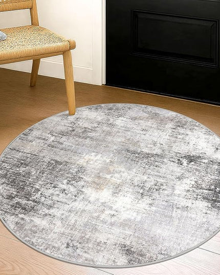 IOHOUZE Round Area Rug 3 Ft Circle Entryway Rugs Round Washable Door Mat Indoor Entrance, Non Slip Circle Front Door Rug, Printed Abstract Faux Wool Floor Carpet for Foyer Porch Sink, Grey Beige
