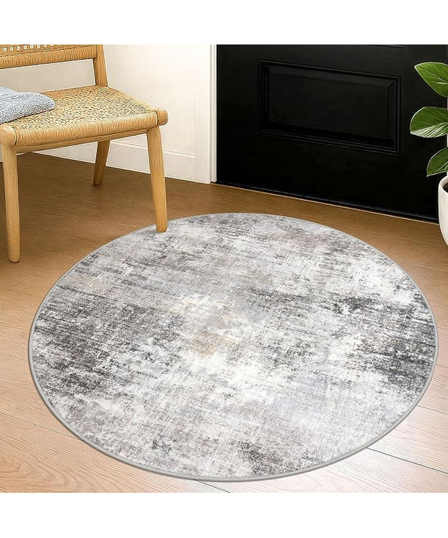 IOHOUZE Round Area Rug 3 Ft Circle Entryway Rugs Round Washable Door Mat Indoor Entrance, Non Slip Circle Front Door Rug, Printed Abstract Faux Wool Floor Carpet for Foyer Porch Sink, Grey Beige