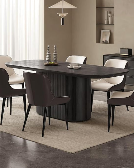 Guyii 86.61" Oval Dining Table Set with 6 Chairs, Modern Kitchen Table Set, Indoor Rectangular Dining Room Table for Kitchen, Bar, Living Room, Home, Black
