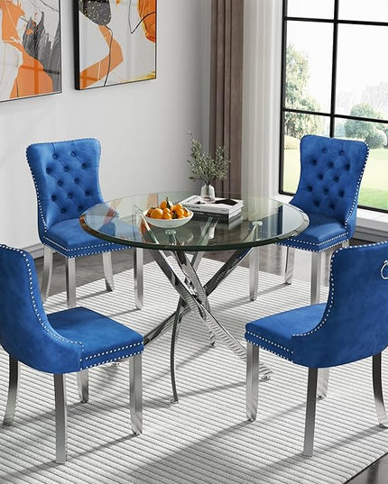 HomVent Round Glass Dining Table Set for 4, Modern Kitchen Table Set and Chairs, Round Glass Dining Room Table Set for Kitchen